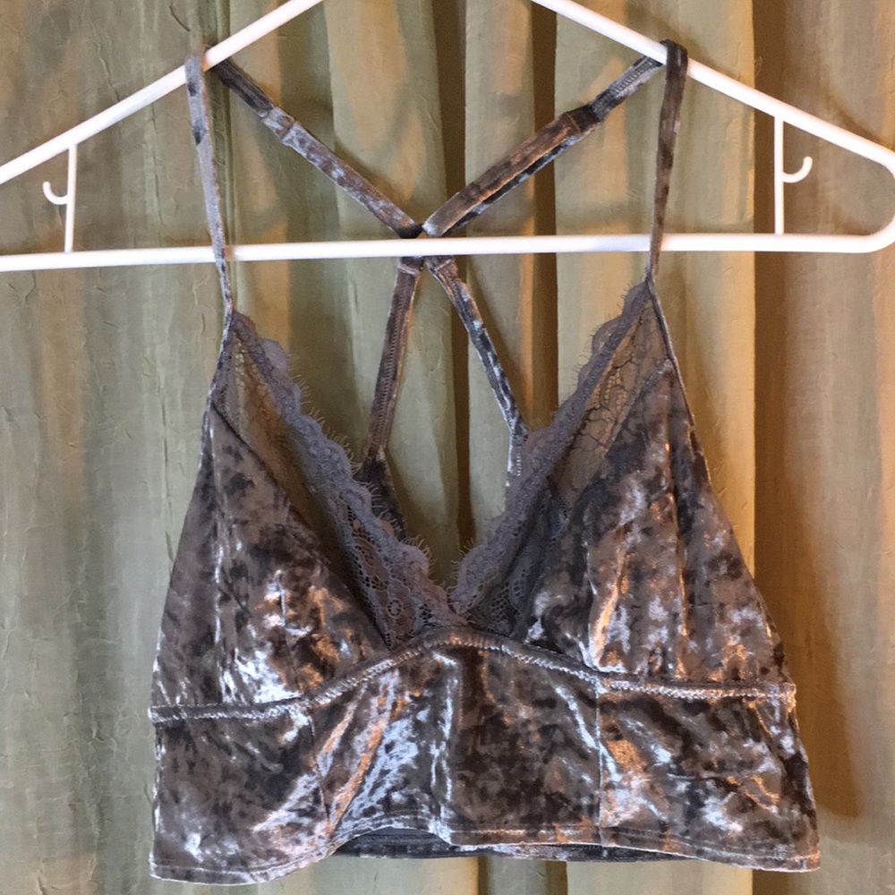 Aerie Silver/Gray Crushed Velvet and lace Bralette